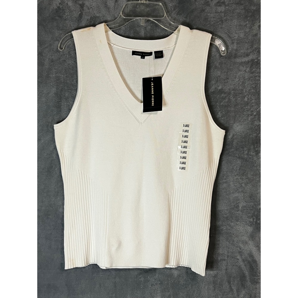 Jeanne Pierre XL NWT Ivory Cotton Blend V-Neck Sleeveless Sweater Tank